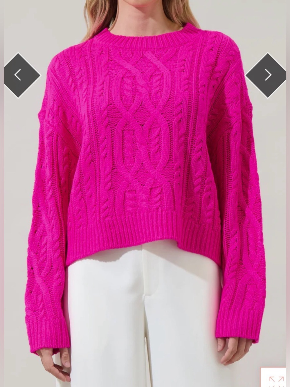 Sugarlips Bright Fuschia Harlem Cable Knit Sweater. Dropped Shoulders Medium NWT